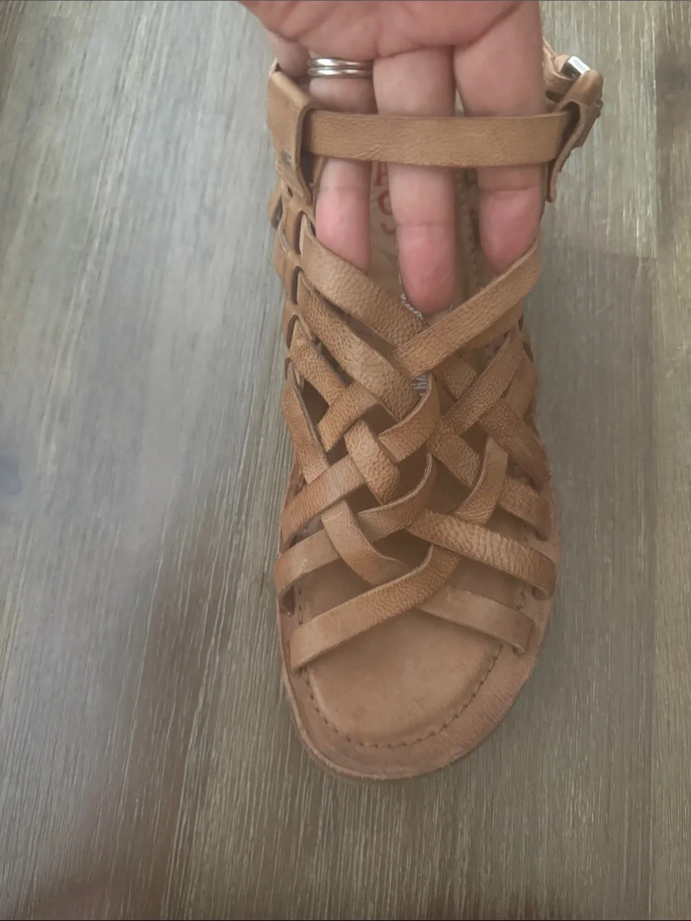 A.S. 98 Ralston Womens Tan Leather Hook & Loop Strap Sandals Shoes